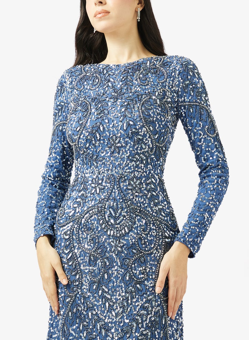 MARYISA High Neck Sequin Maxi Dress - Image 3